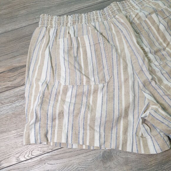Striped Linen Rayon Blend Elastic 34 In Waist Shorts Drawstring Tassel  XL Beach - Picture 6 of 6